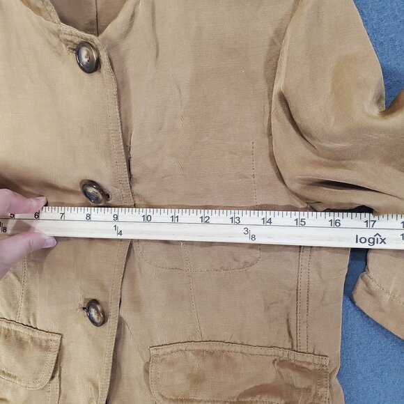 DKNY Blazer Womens SZ 2 Linen Blend Woven Structured Brown Pockets Breathable - Picture 7 of 9